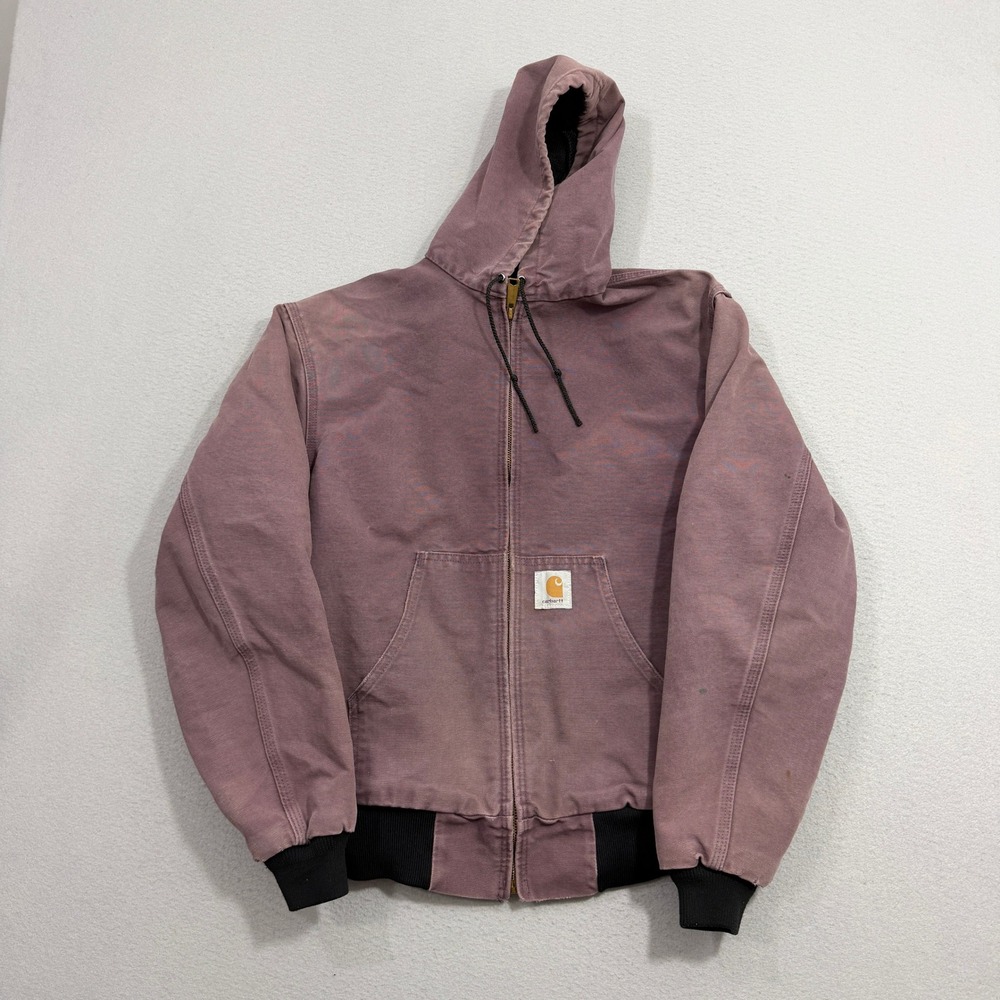 Carhartt Jacket Large Purple JR457 Thermal Lined Active Jacket Canvas Hooded 90s